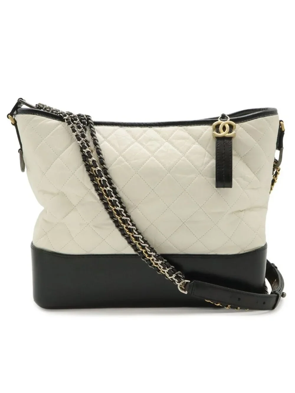 Chanel Gabriel de Large Hobo Chain Shoulder Bag Calfskin Bicolor White Black